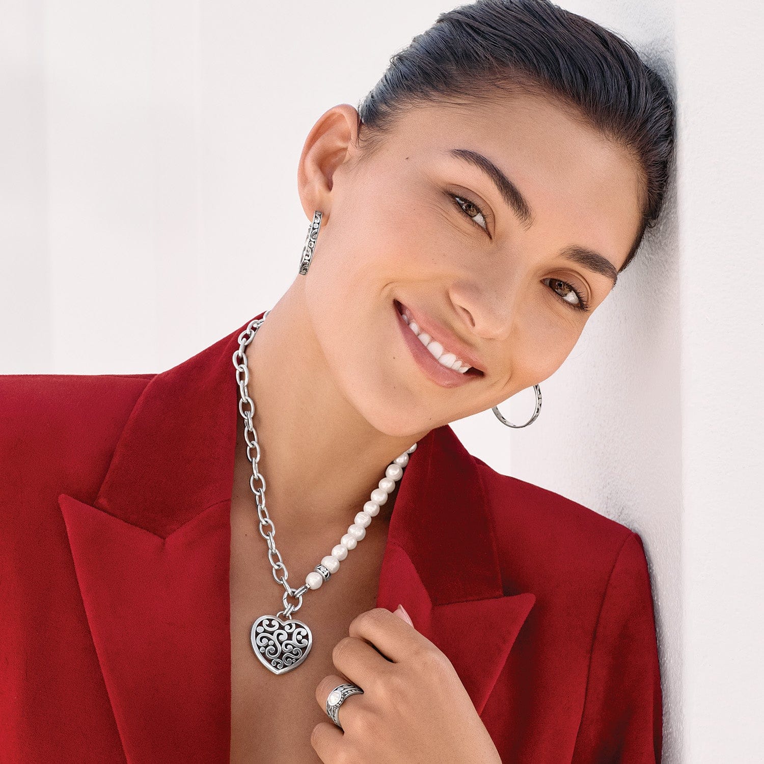 Contempo Heart Pearl Charm Necklace - Image 6