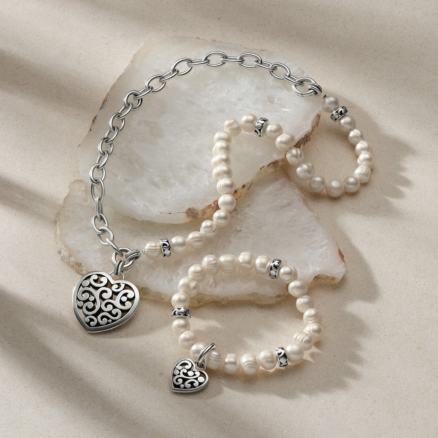 Contempo Heart Pearl Stretch Bracelet - Image 3