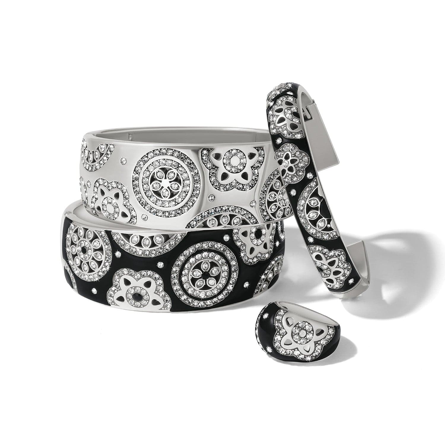 Flora Black Double Hinged Bangle Bracelet - Image 3