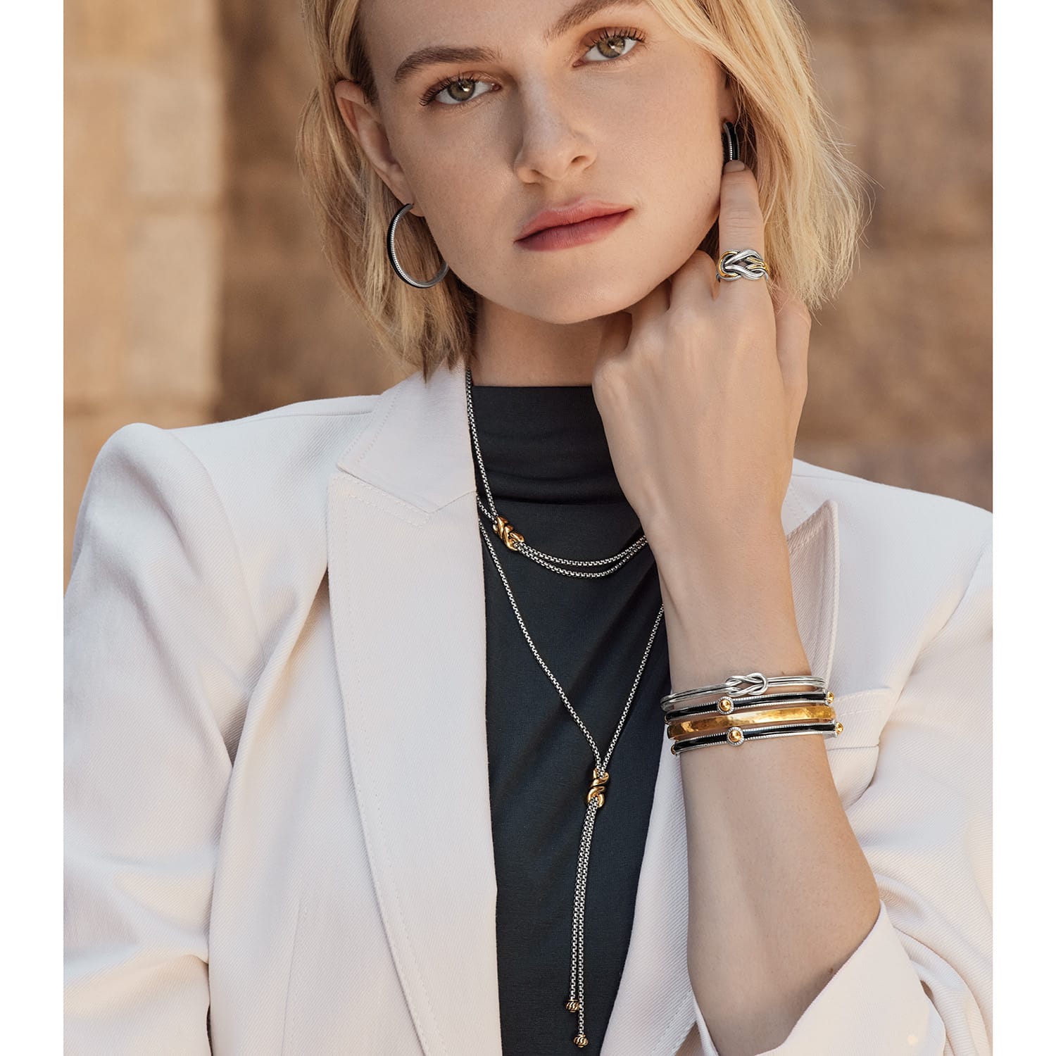 Interlok Twist Two Tone Lariat Necklace - Image 4
