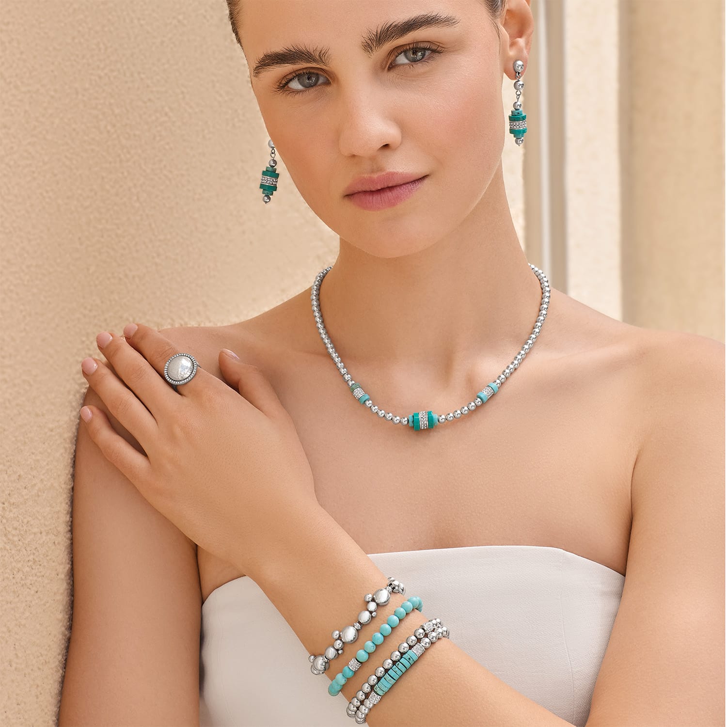 Meridian Petite Station Turquoise Stretch Bracelet - Image 3