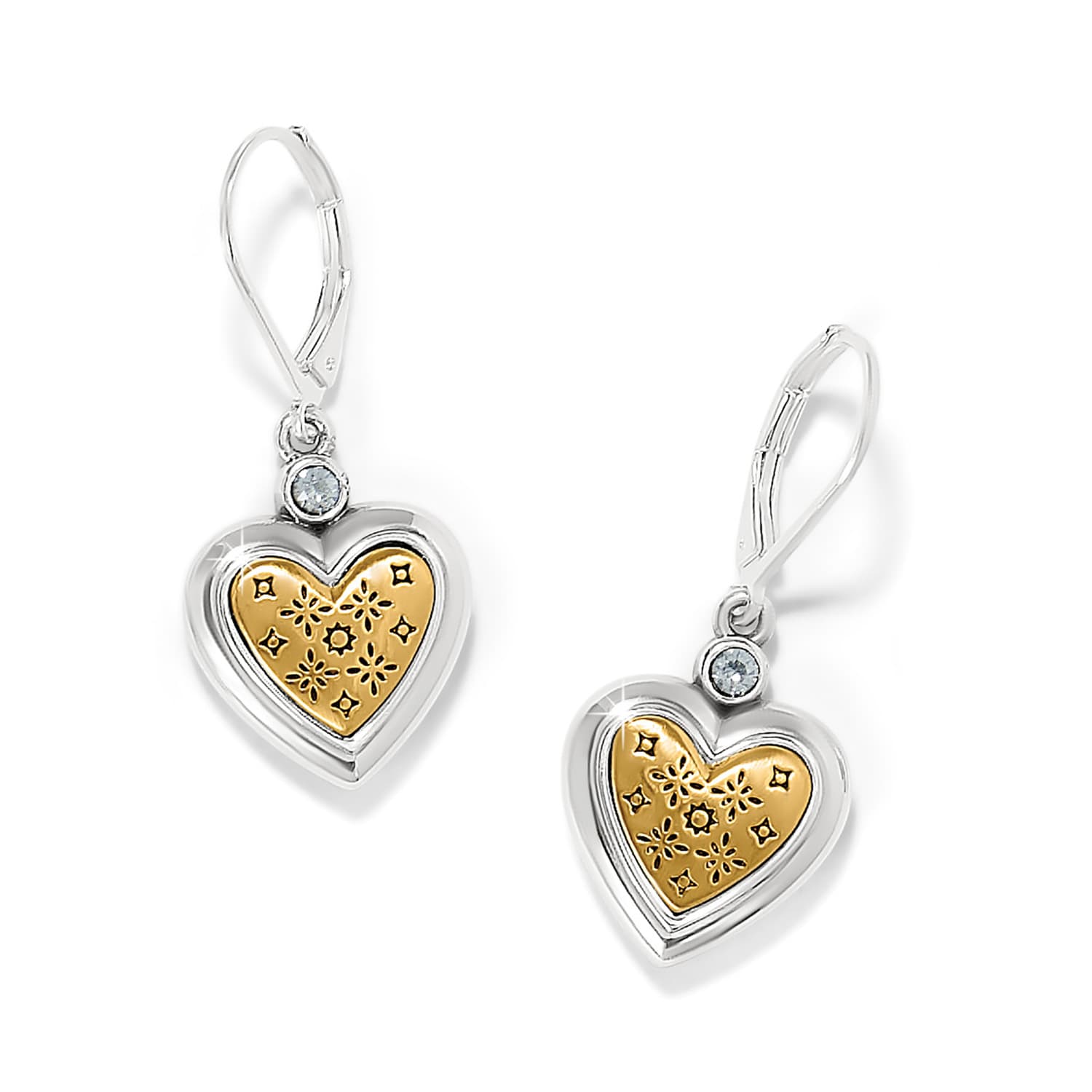 Mosaic Heart Two Tone Leverback Earrings - Image 3