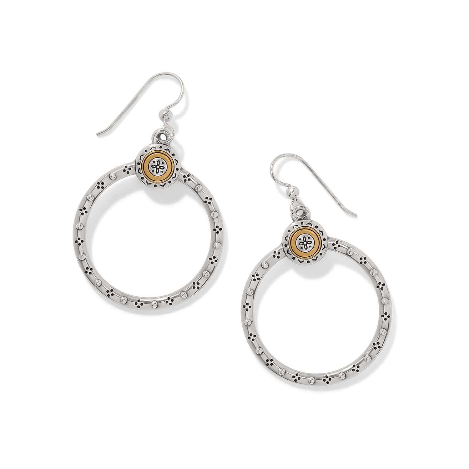 Mosaic Two Tone French Wire Hoop Earrings
