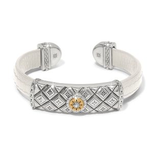 Mosaic Two Tone Leather Bar Cuff Bracelet