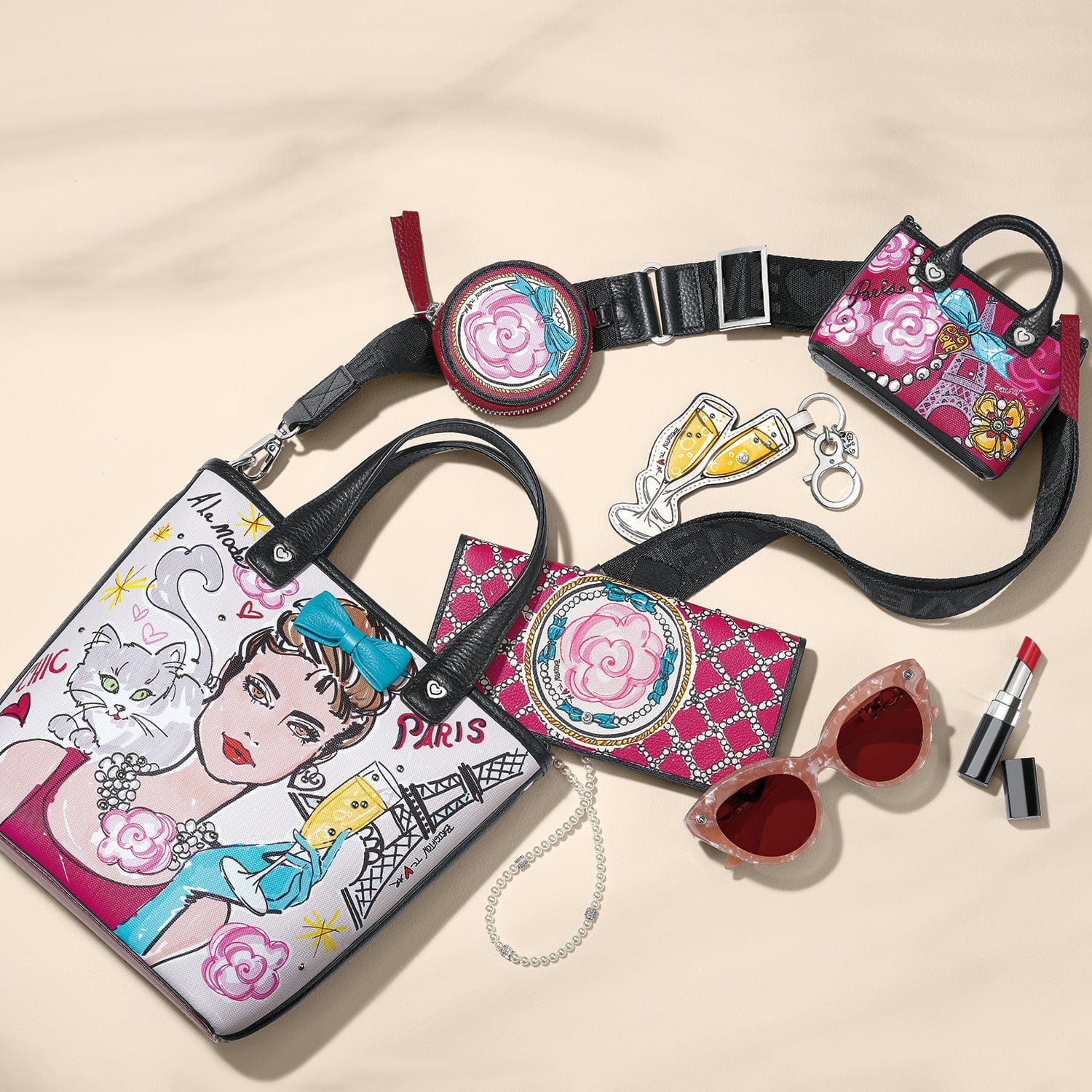 Paris Blooms Champagne For Two Handbag Fob - Image 3