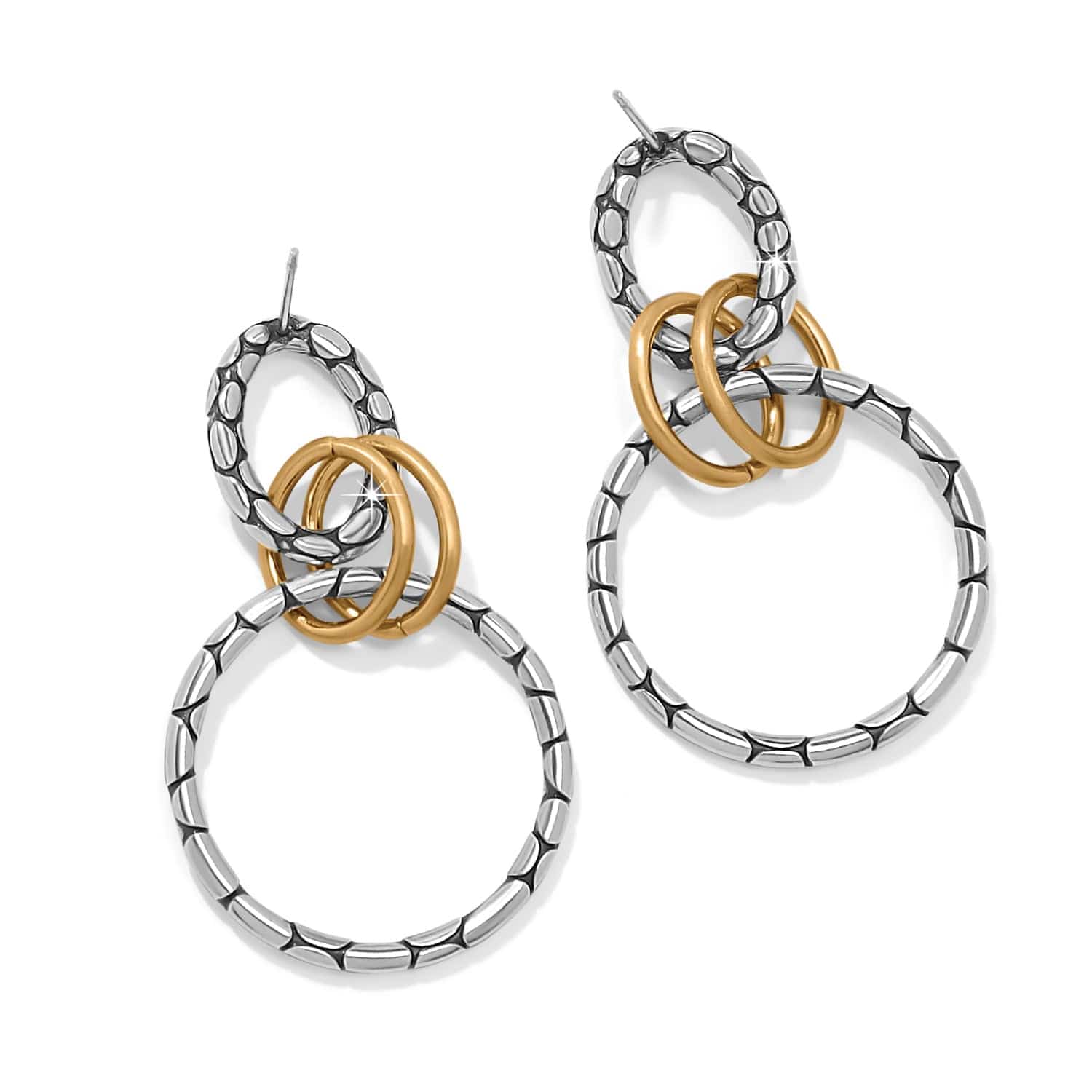 Pebble Link Two Tone Post Drop Earrings - Image 2