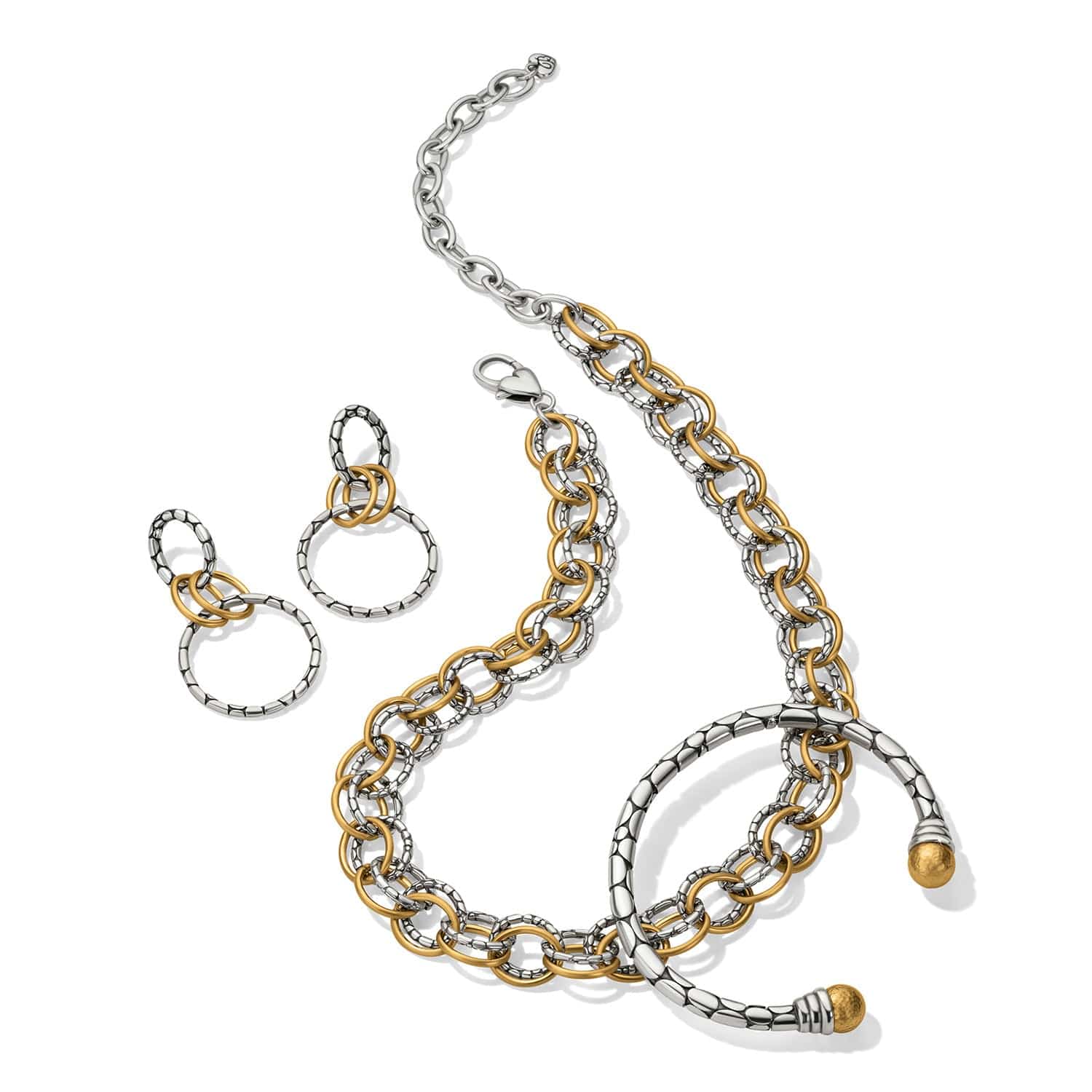 Pebble Link Two Tone Post Drop Earrings - Image 3