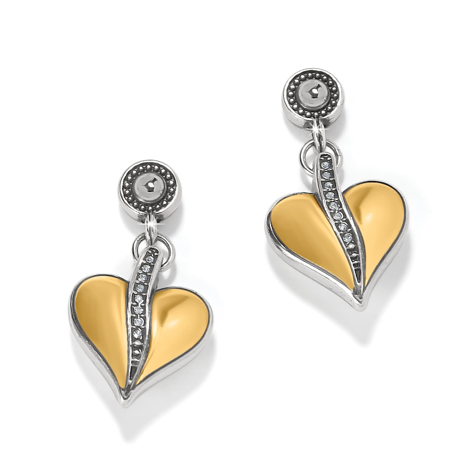 Precious Heart Two Tone Post Drop Earrings - Image 2