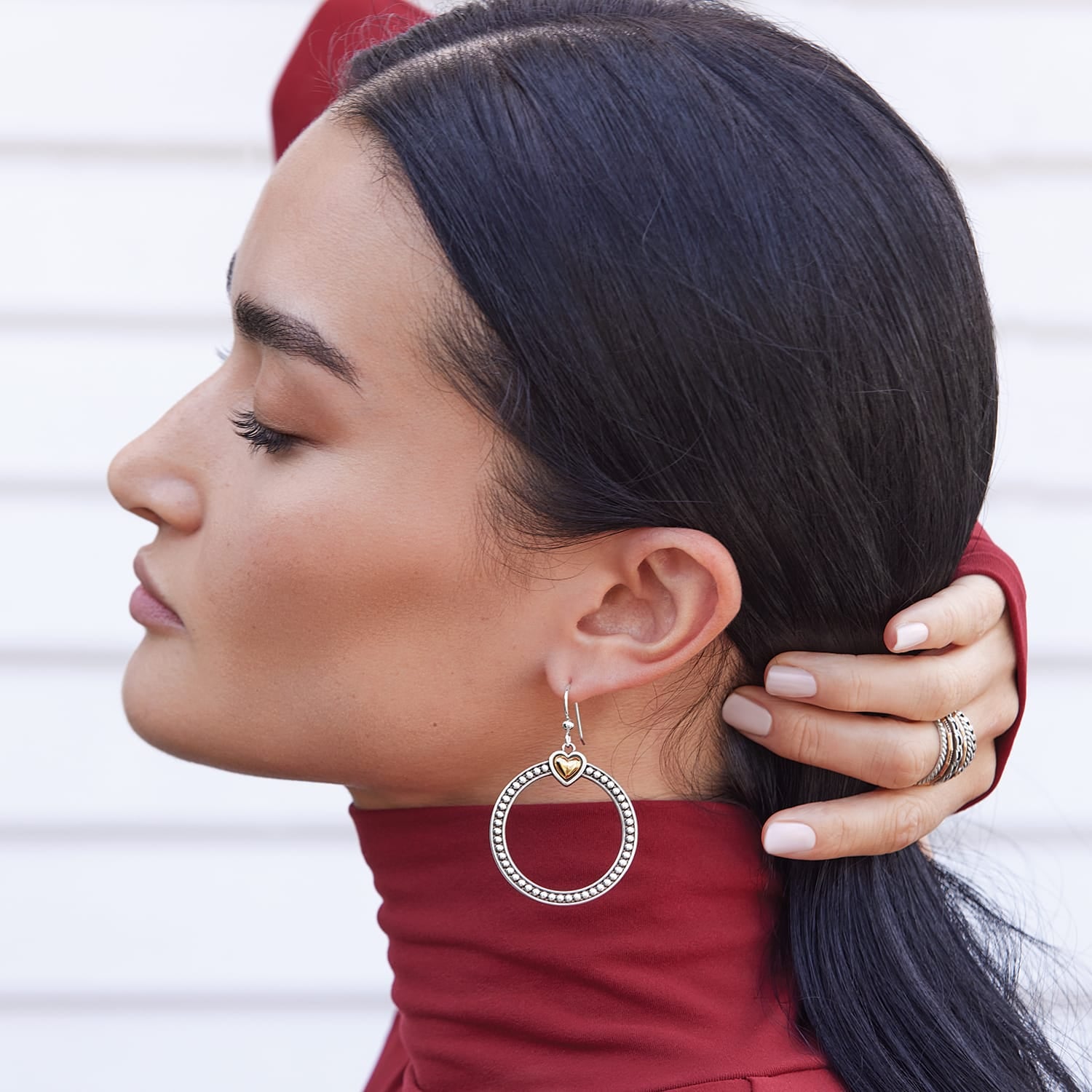 Pretty Tough Bold Heart Two Tone French Wire Earrings - Image 4