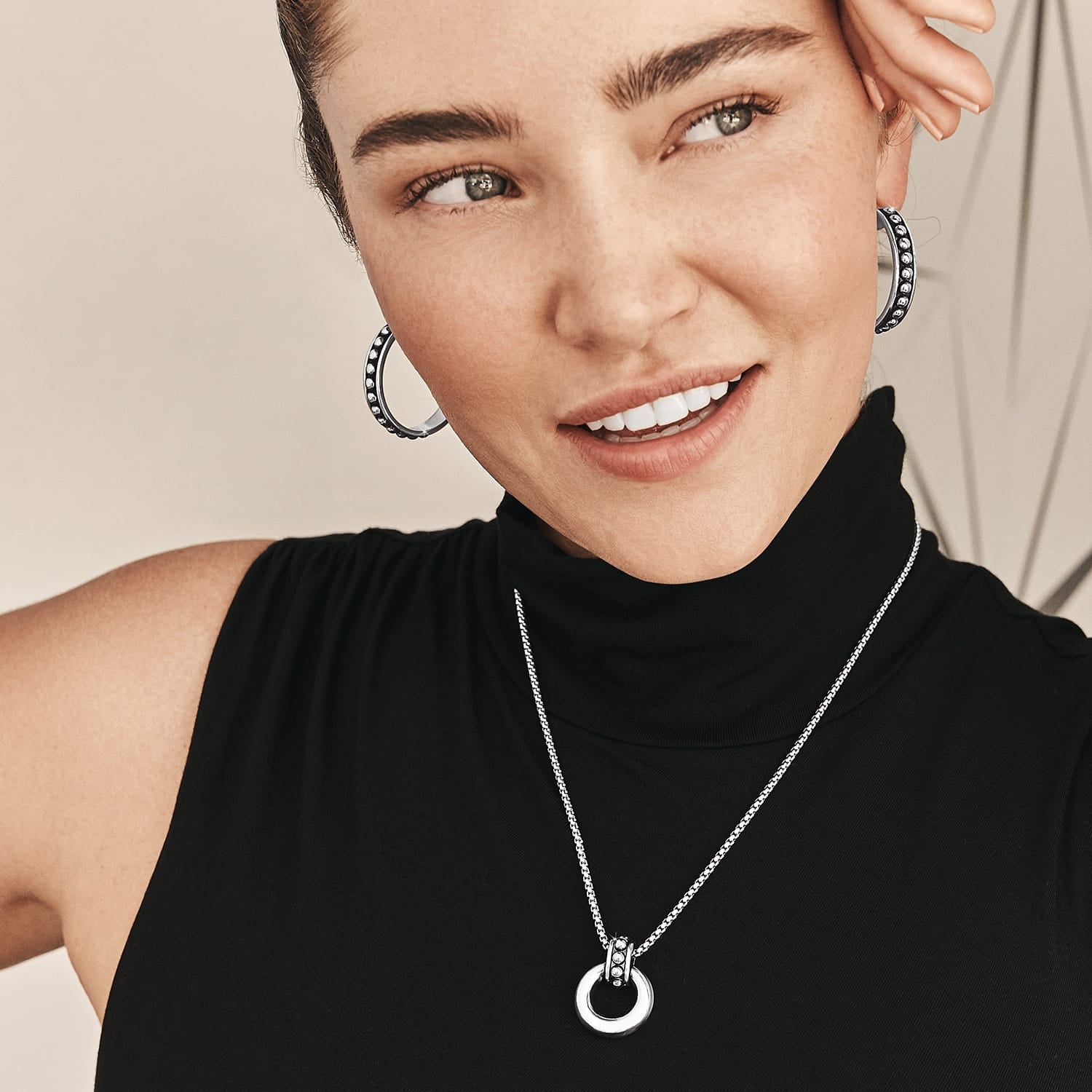 Pretty Tough Stud Large Leverback Hoop Earrings - Image 3