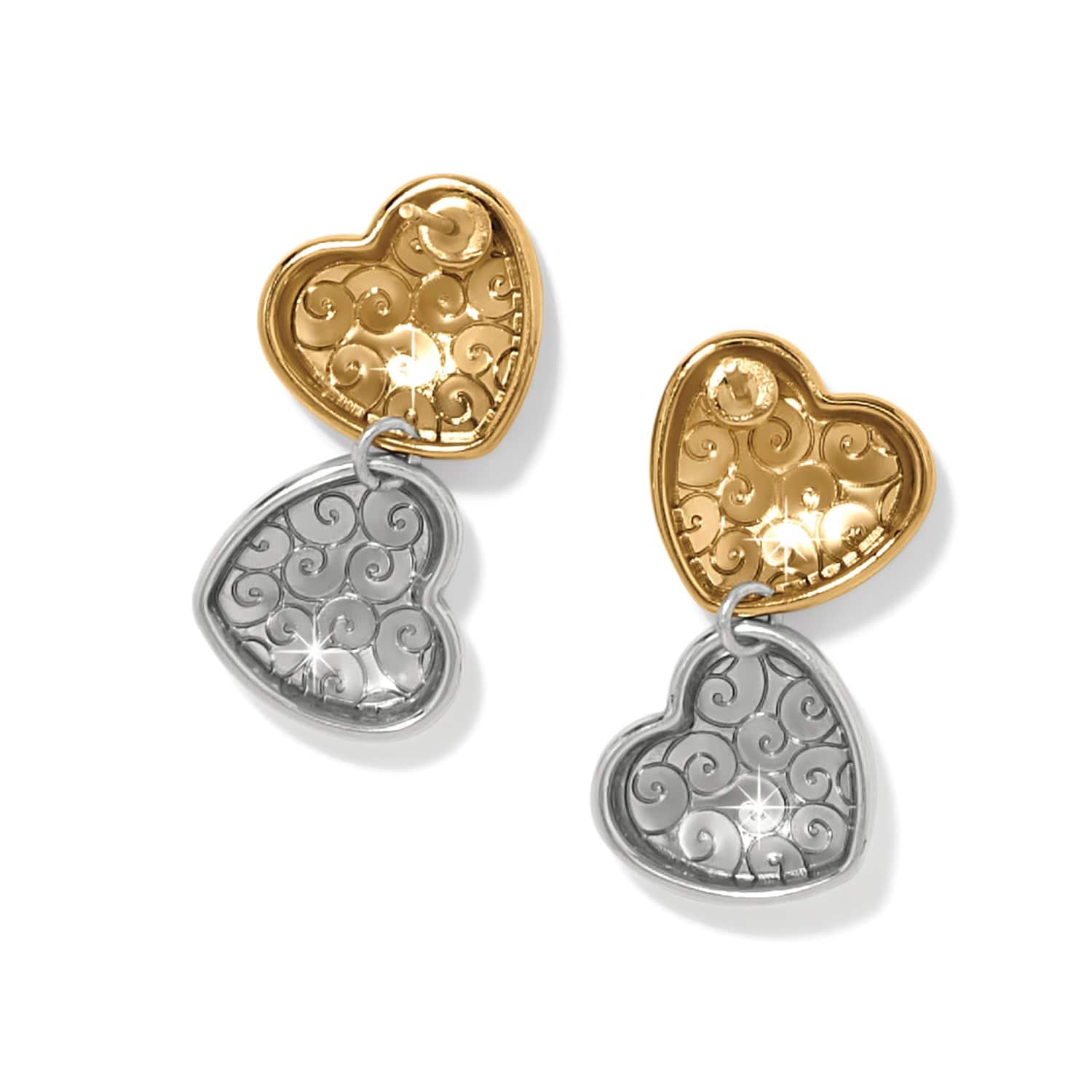 Trianon Heart Small Two Tone Post Drop Earrings - Image 2